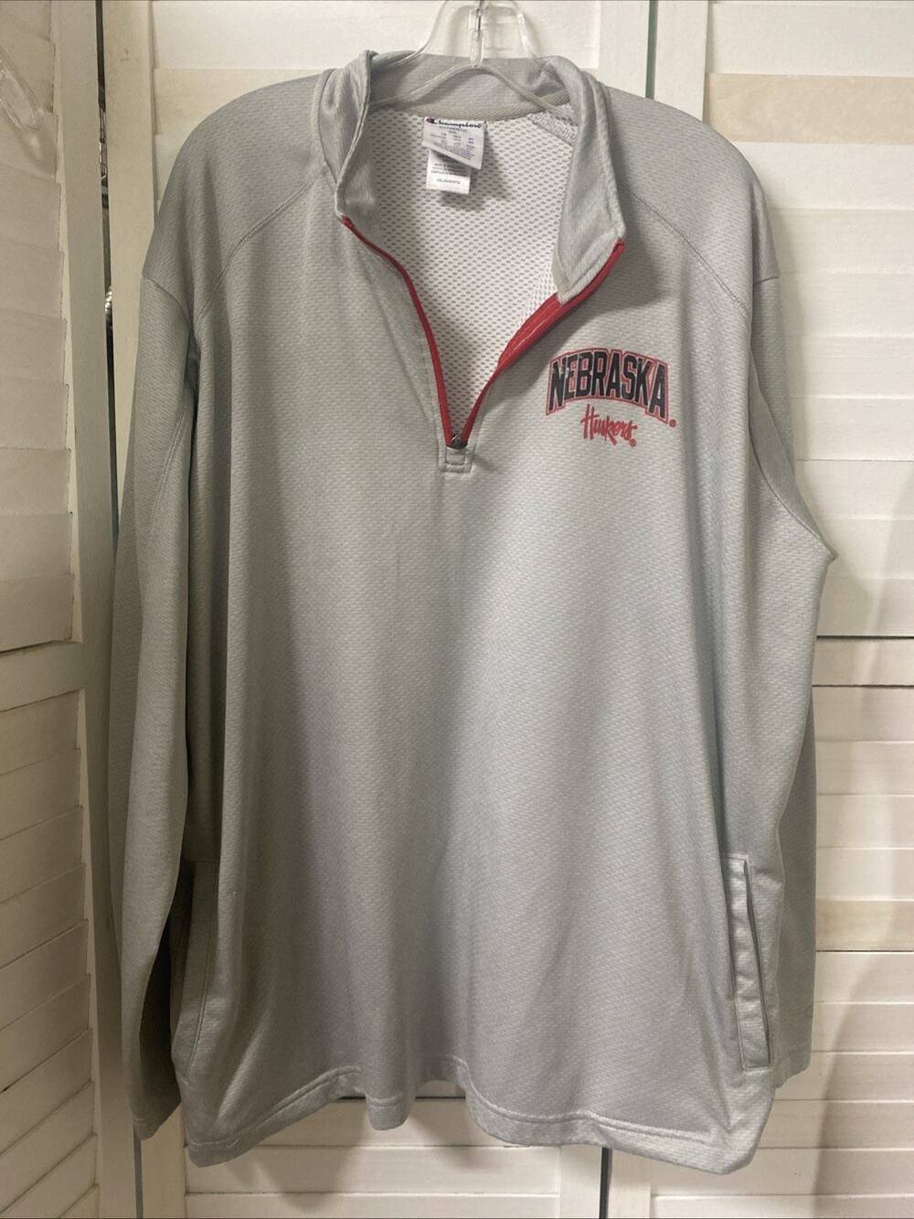 Nebraska Huskers Champion 1/4 Zip Pullover Solid Gray Long Sleeve Men's 2XL